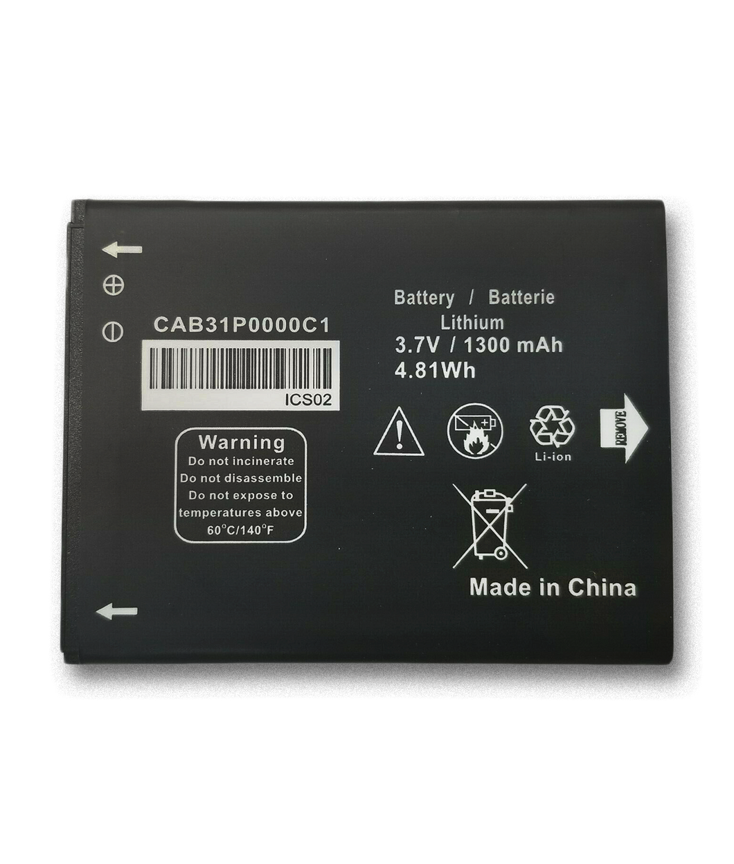 Replacement Battery for Alcatel CAB31P0000C1 CAB31P0001C1 TB-4T0058200 1300mAh