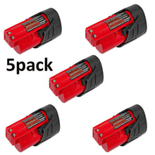 Load image into Gallery viewer, 5 Pack for Milwaukee 48-11-2401 12V 1.5Ah Li-Ion Compact Replacement Battery M12

